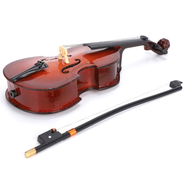 Miniatyr Musikinstrument Trä Basgitarr Modell Dockhus Dekoration med Fodral och Stråke