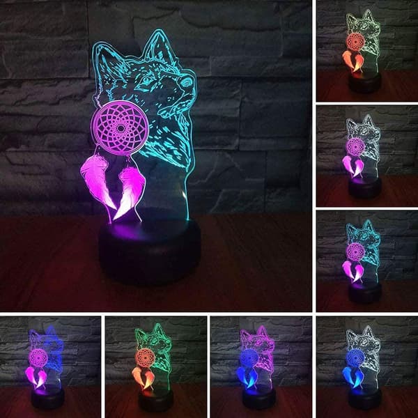 Wolf Dream Catcher Nattlampa LED 3D Illusion Dreamcatcher