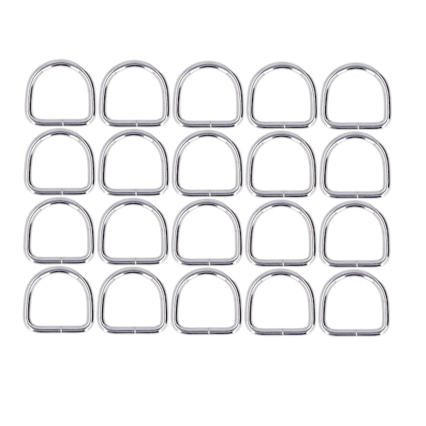 20 stk. metall D-ringer i premiumjern, robuste, slitesterke, blanke, utsøkte, brede bruksområder D-ringer for klær, vesker, sølv 3,8x25x25mm