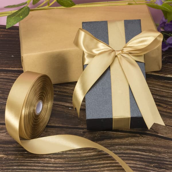 2,5 cm Champagne Guld Satinband 23 Meter Enfärgad Polyester Presentinslagning Hantverk gold
