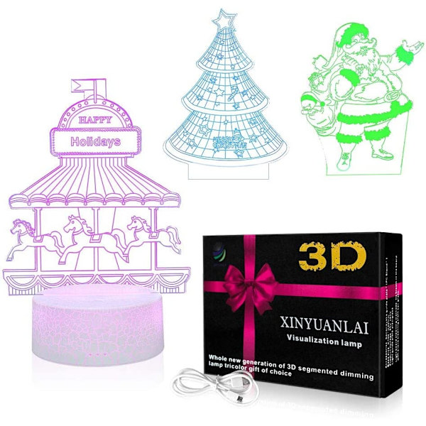 3D Illusion Natlampe Bordlampe, 7 Farver Automatisk Gradvist Skiftende USB-drevet LED-lys med Berøringskontakt til Børnegaver Hjemmedekoration (Univers S