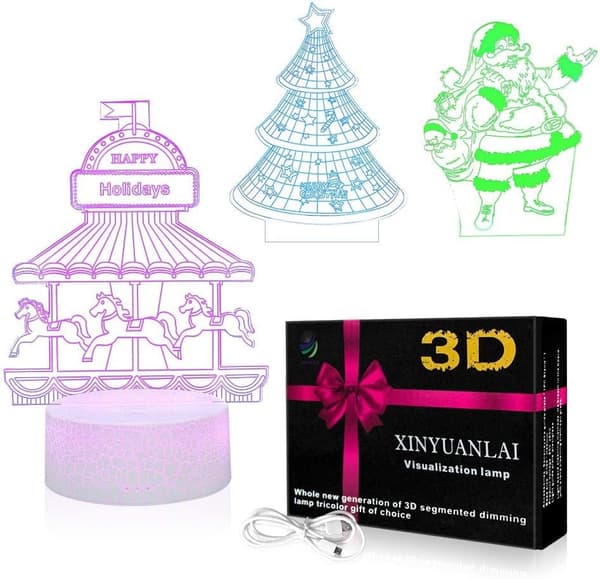 3D Illusion Natlampe Skrivebordslampe, 7 Farver Auto Gradvis Cha