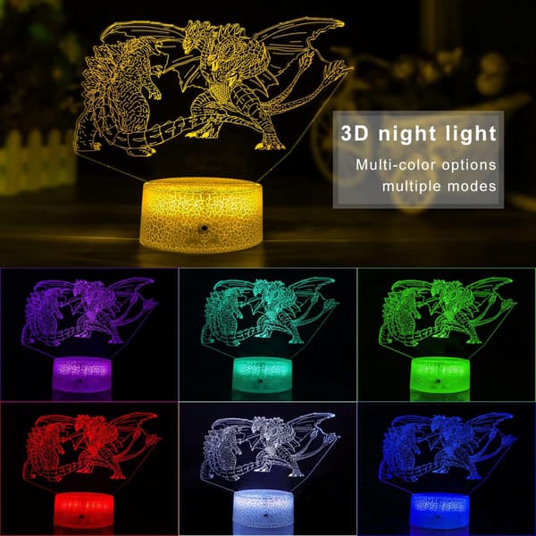 Godzilla vs. Tredobbelt Dragekonge Ghidorah 3D Natlampe