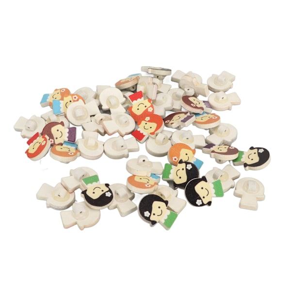 50 stk. Craft Knapper Premium Træ Tegneseriepige Holdbare Lyse Farver Bredt Anvendte Træknapper til Syning DIY