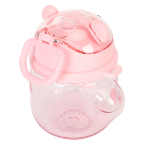 700 ml Bjørnevannflaske for jenter barn med sugerør Justerbar stropp Tegneserie Kawaii vannflaske for shopping Fotturer Rosa