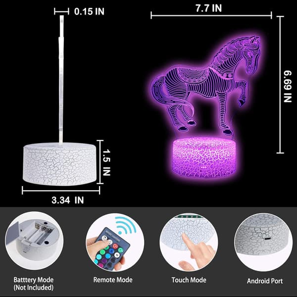 Heste Dyr 3D Illusjon LED Skrivebordslampe Dekor Nattlys wi