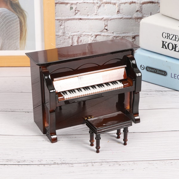 Trä Miniatyr Upright Piano Mini Musikinstrument Modell Barn Present Heminredning Brown