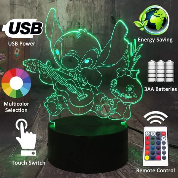 Sød Tegneseriefigur Stitch 3D LED Natlampe Glad Stitch P