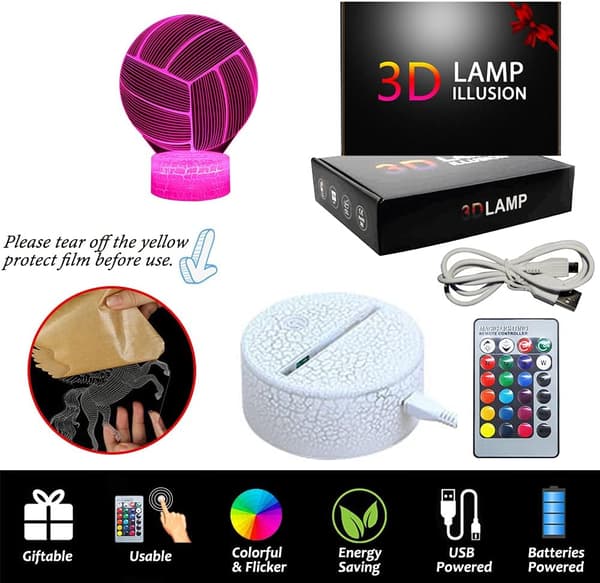 3D Volleyball Natlamper, LED 16 Farver Udskiftelig Lys US
