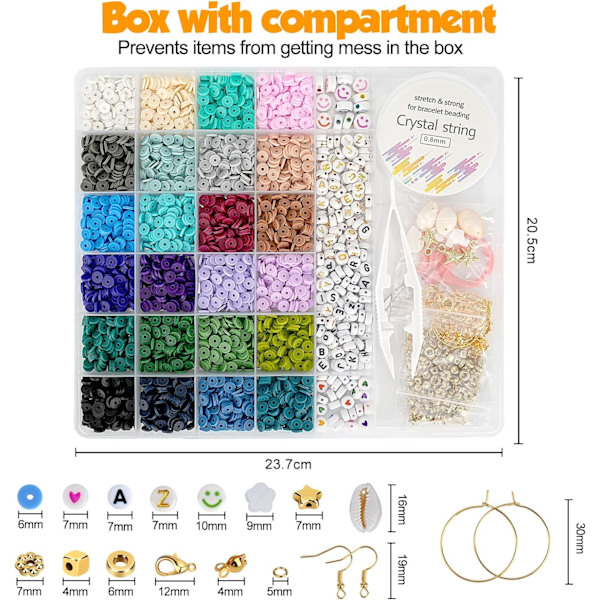 5500 st Polymer Clay Pärlor Armband Tillverkning Kit 24 Färger Vänskap Armband Kit med Bokstav Pärlor DIY Konst och Hantverk för Smyckesset Flickor Nybörjare 6-12 G