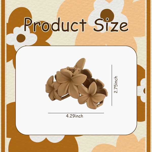 4PCS Blomsterhårklemmer, Matte Klohårklemmer til Kvinder, Blomsterklemmer til Tykt Tyndt Hår, Store Blomsterhårkloklemmer til Kvinder Flower Style 3