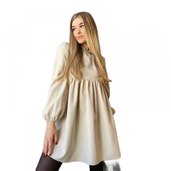Ruffle Chiffon Elegant Mini Short Skirt Dresses(Beige XL)