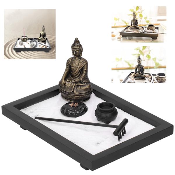Zen Have Sand Sten Incensepinde Buddha Statue Hjem Desktop Dekoration Ornamenter