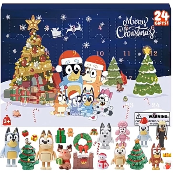 2024 Ny Bluey Hund Børne Julekalender, 24 overraskende julegave blinde bokse, nytår og jule nedtælling, børnenes julegave