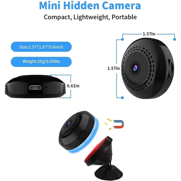 Mini WiFi spionkamera 1080P, trådlös dold spionkamera Video Re White