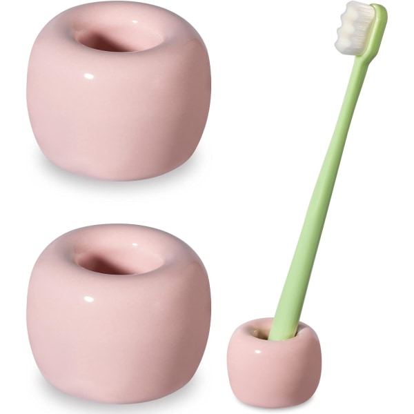 Slank Mini Keramikk Tannbørsteholder Stativ for Baderom Servantskap (Rosa 2-pakning) 2Pink