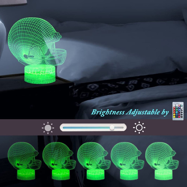 3D Fotbollshjälm Nattlampa, USB-driven LED-illusionlampa Styrd av Fjärrkontroll & Smart Touch Inredningslampa