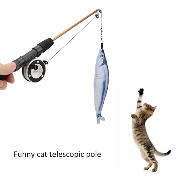 Morsom kattepinner, realistisk, fleksibel, interaktiv trinse, teleskopisk fiskestang, katteleke for katter Saury Fishing Rod