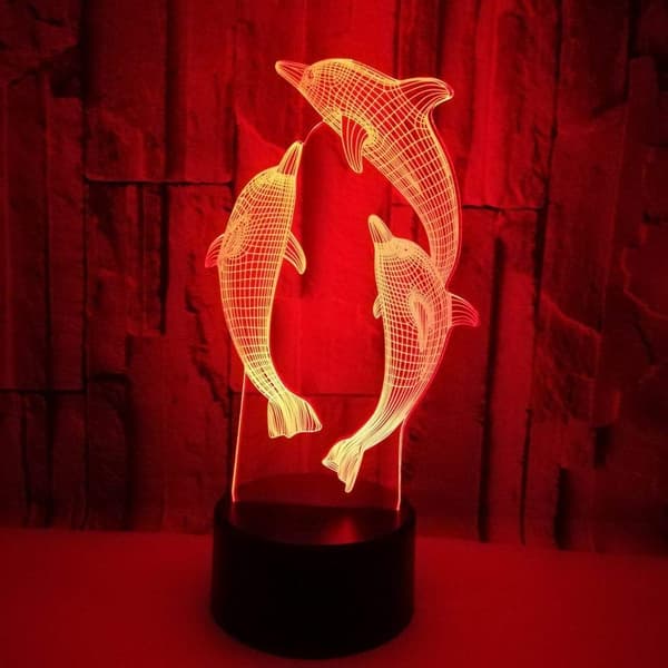 Dolphin Piges Gaver Akryl 3D Illusion Natlamper USB LE