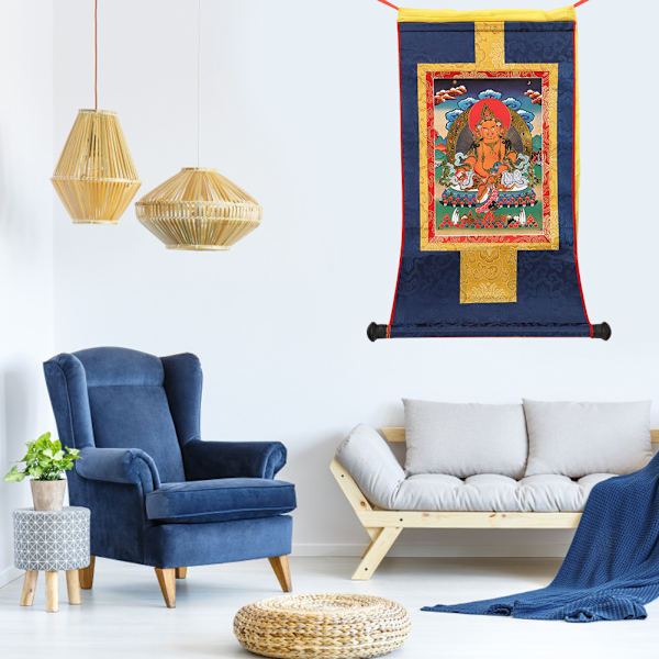 Tiibetiläinen Thangka-vaurauden jumala Keltainen Jambhala Buddha buddhalainen koristeellinen rullamaalaus 65*36cm