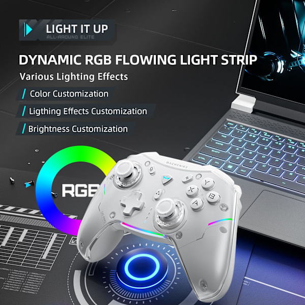 G5 Pro trådløs gamingcontroller til Windows PC, Switch, IOS og Android, PC-controller med Hall-effekt joystick og -udløsere/gyroskop, RGB-lys (hvid) White