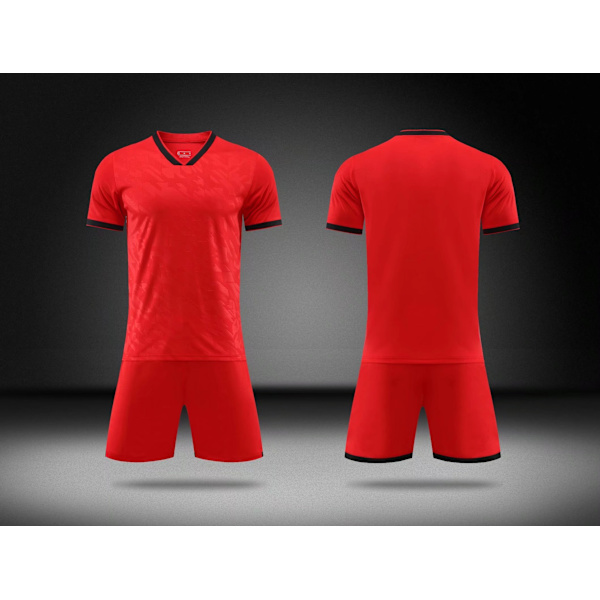 Fotbollströjeset: sportträningsdräkt, pojkar fotbollströja uniform, anpassad vuxendräkt, nummer, namn, logotyp, sponsor Red M