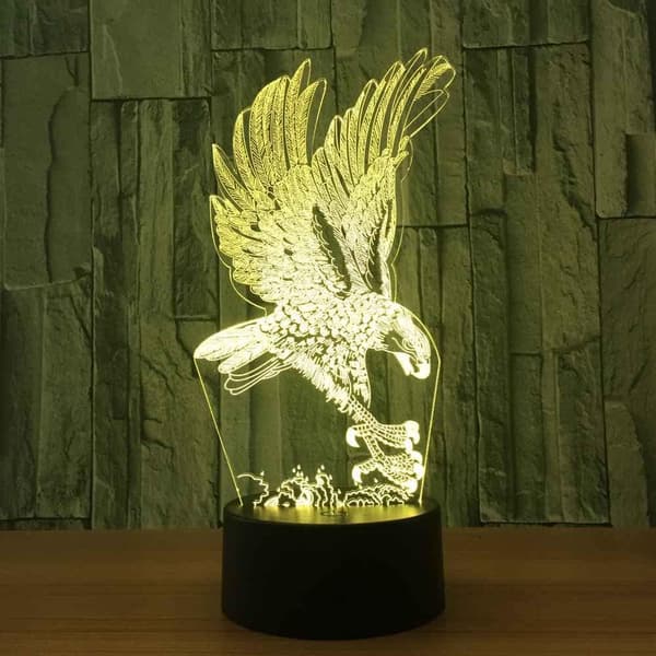 3D Nattlampe Dyr Ørn, Hologram Effekt Led Illusjon Ta