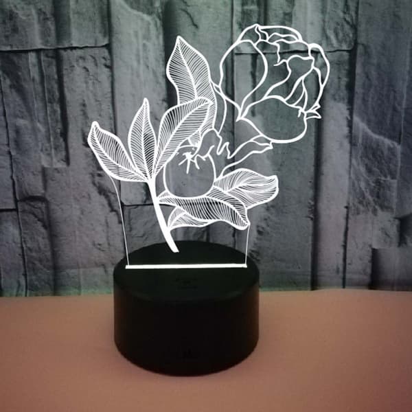 Blomst Nattlys, 3D Illusjonslampe, 7 Farger som Endres med