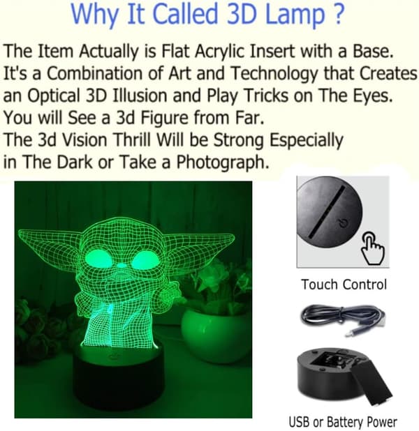 3D LED Natlamper, 3D Illusionslampe 7 Farver Skiftende