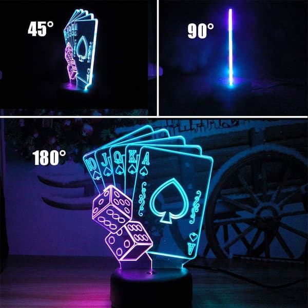 Poker Dice Nattlampa LED 3D Illusion USB Spelkort Remo