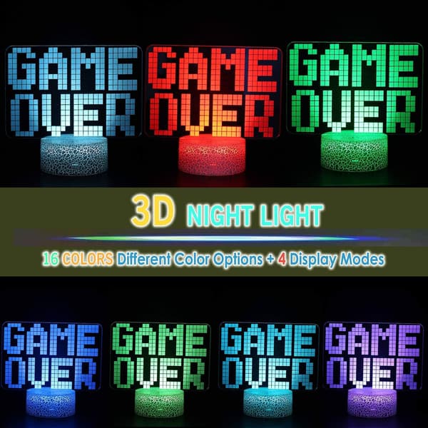 Game Over 3D Illusion LED-rumsbordslampa för spelkvällar