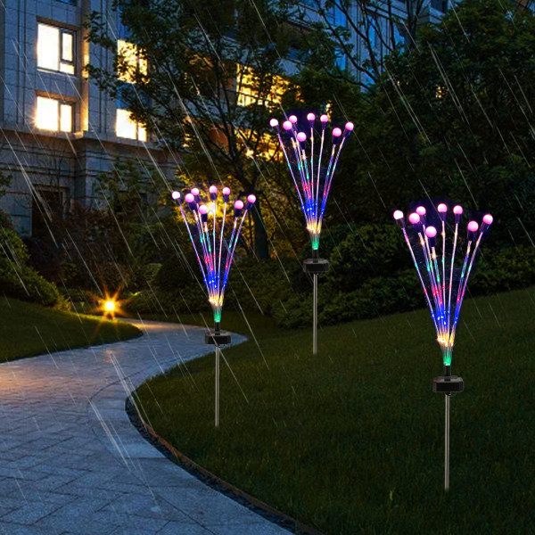 Solcellslampor för trädgård 8 huvud vattentäta flexibla grenar automatisk färgväxlande RGB solcellslampa för innergårdsfest