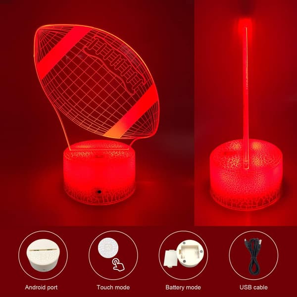 Fodbold Natlys til Børn, 3D LED Illusion Lampe med 7 Farveskiftende Natlys