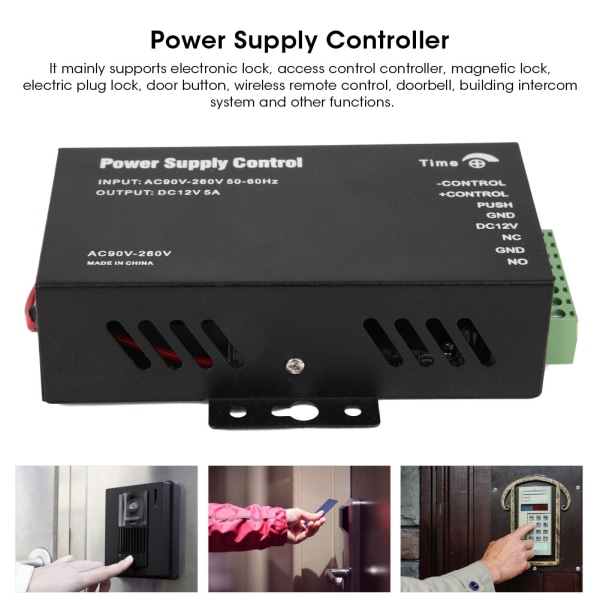 Strømforsyningskontrol Backup-batteriport til døradgang Kontorsikkerhedssystem AC90‑260V til DC12V 5A