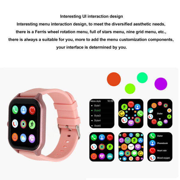 1,83 tommer GT40 Smart Watch HD Fuld Skærm 128Mb IP67 Vandtæt Smart Watch Støtte Bluetooth Opkald Pink