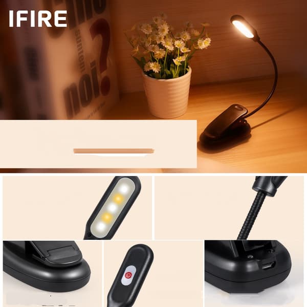 Boglampe, LED USB genopladelig læselampe med 3 niveauer