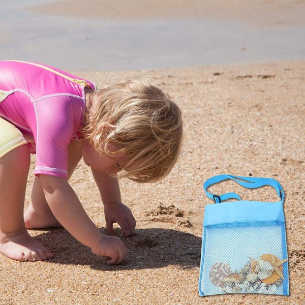 Fargerike netting-strandvesker for barn Bærbare Sand Away Beach Treasures Seashell-vesker Lekeoppbevaringsveske Mesh-strandvesker