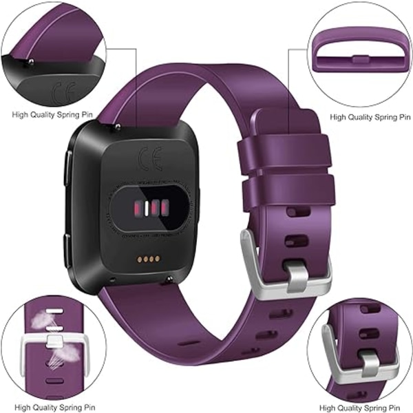 PAKETTI 3 Pehmeää Silikoniranneketta Fitbit Versa 2 / Fitbit Versa / Fitbit Versa Lite Classic - Säädettävät Urheilurannekkeet Naisille ja Miehille Pieni ja Suuri (Ilman Seuraajaa)