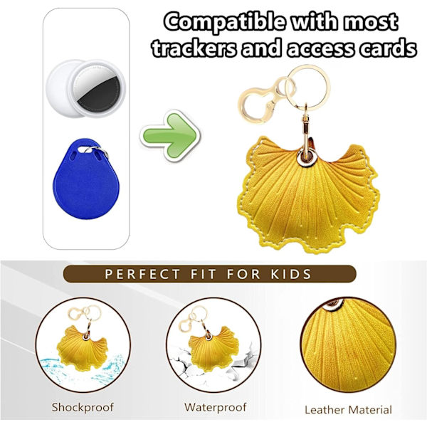 Læder nøgleringholder etui kompatibel med Apple AirTag, sød beskyttende Air Tag cover med nøglering, anti-scratch finder GPS tracker etui til Ginkgo Leaf