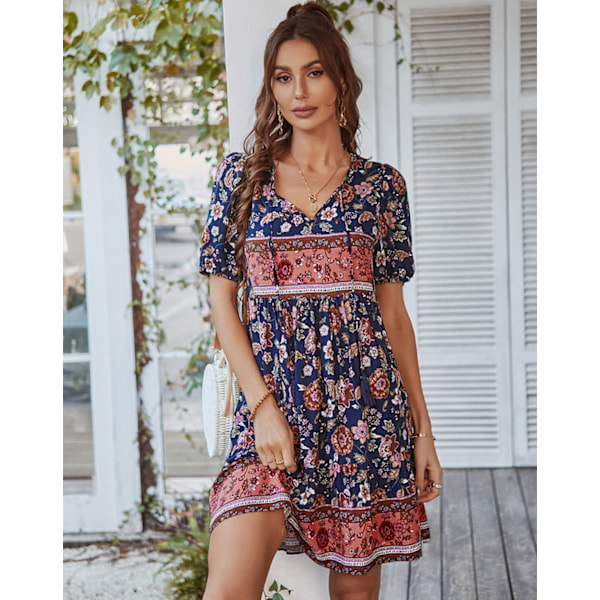 Style Strandkjole Langærmet Casual Kjole (Navy Blue S)