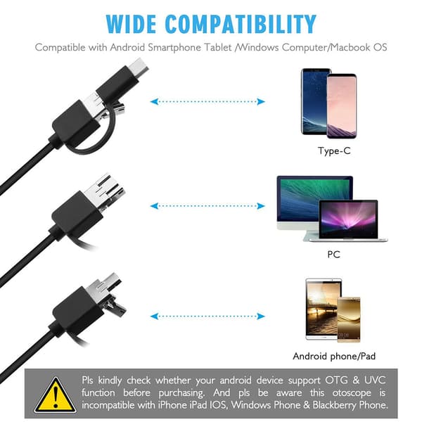 Hard-wired mobiltelefon endoskop kamera 5,5 mm linse Android datamaskin Type-c/USB-grensesnitt (5m)