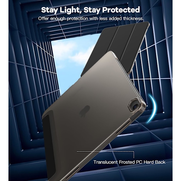 Fodral för iPad Air 11 tum, Slim Ställskydd för iPad Air 11-tum, Stöd för Touch ID, Auto Wake/Sleep Smart Skal med Genomskinlig Ba Black ipad Air 11 (2024)