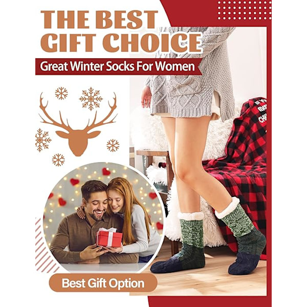 Dame Slippersokker Antislipp Fuzzy Fluffy Tykke Varme Hyttekoselige Komfortable Myke Fleece Hjemmegrep Sokker Green
