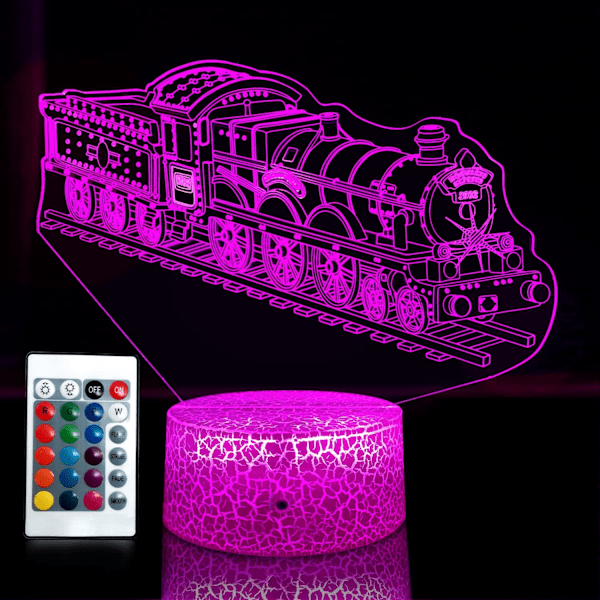 Toglampe til Børn Seje Gaver 3D Tog Natlampe med Fjernbetjening & Smart Touch 7 Farver + 16 Farver Skiftende Dæmpbar Tog Legetøj til 3 4 5 6 7 8 År