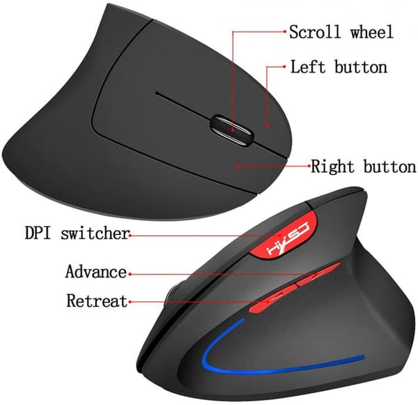 Langaton pystyhiiri Ergonominen ladattava 3 DPI O