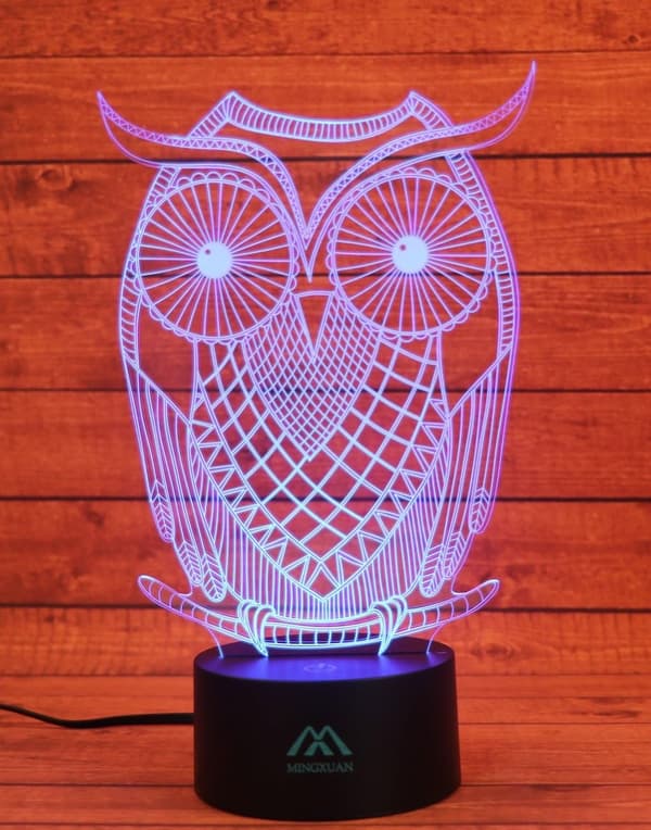 3D Ugle Natlampe Dyr 7 Farver Fantastisk Optisk Illusion