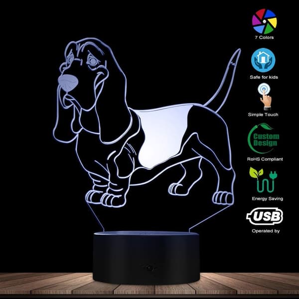 Basset Hound 3D Optisk Illusjon Nattlys USB Hund Dyr