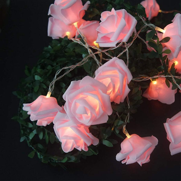 LED Rosa Ros Blomster String Ljus Batteridriven för Bröllop Pink 50LED