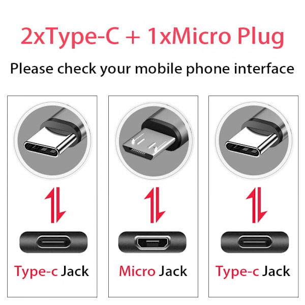 Multi USB C Splitter-kabel, USB A til Dual Type-C + Micro USB