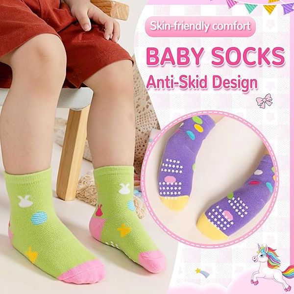 Babytyttöjen Grips-sukat Lapsille Liukumattomat Taapero Vauvat Liukumattomat Puuvillaiset Crew-sukat 12 Paria B 1-3T